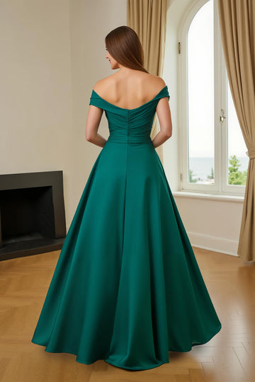 Robe longue de mère de la mariée à col en V trapèze vert foncé avec volants